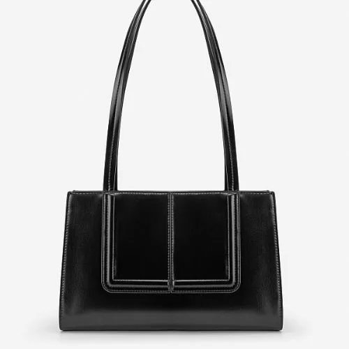 Trapezoidal shoulder bag with decorative clasp - SHO 0288 - Black